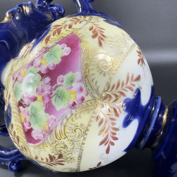 Antique Fine Porcelain Vase Vessel Footed Dish Bowl W Handles Decorated Ceramic - Picture 8 of 16